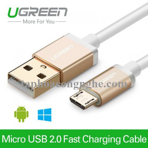 Ugreen 30659 0.5M màu Vàng Cáp sạc truyền dữ liệu USB 2.0 sang MICRO USB đầu mạ vàng US134 30030659